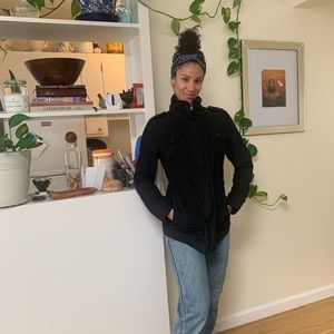 Black canvas cinch waist cargo jacket